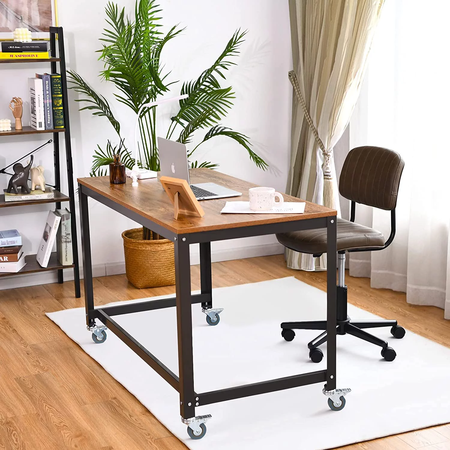 Rolling Computer Desk, Portable Rolling Table, Mobile Home Office Desk Writing Study Desk, Movable Workstation with 4 Smooth Wheels