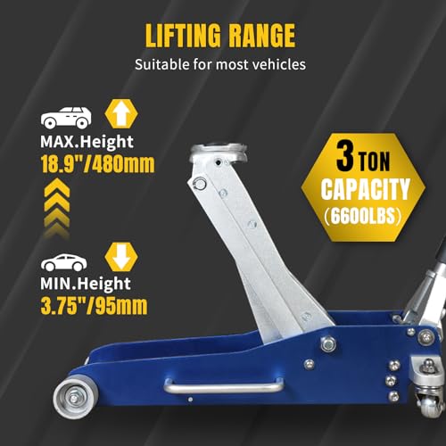 YELLOW JACKET 3 Ton Floor Jack Full Aluminum Ultra Lightweight Quick Rise Racing Floor Car Jack with Dual Pump Fast Lifting Low Profile Jack for