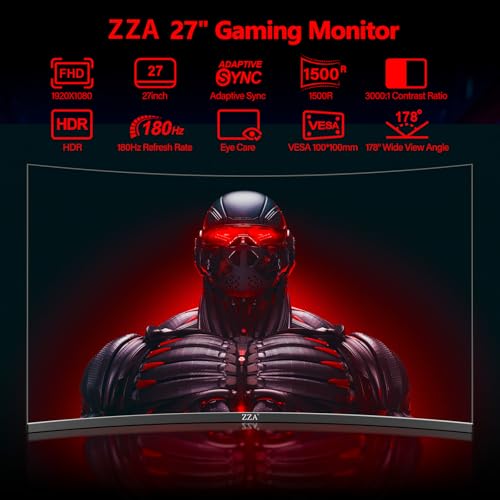 ZZA 32-Inch QHD Curved Gaming Monitor - 2K Resolution, 165Hz Refresh Rate, 1ms Response Time, FreeSync & G-Sync, HDR10, 122% sRGB Coverage, DP/HDMI
