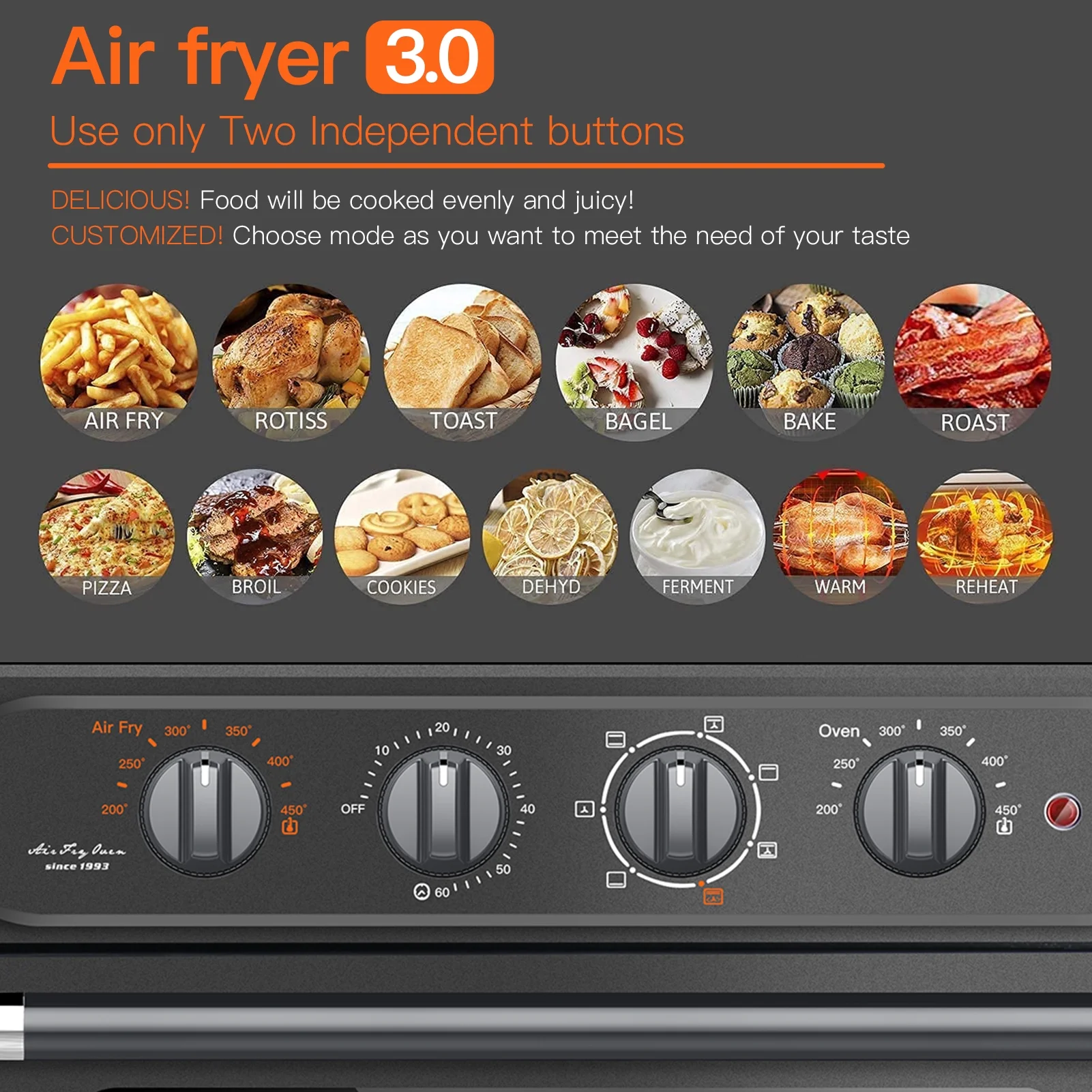 7-in-1 24 QT Air Fryer Toaster Oven ,Convection Oven with Air Fry, Roast, Toast