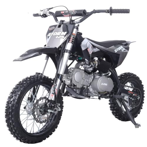 X-PRO Storm 125cc Zongshen Brand Engine Dirt Bike with 4-Speed Semi-Automatic Transmission, Kick Start, Big 14"/12" Tires! (Black)