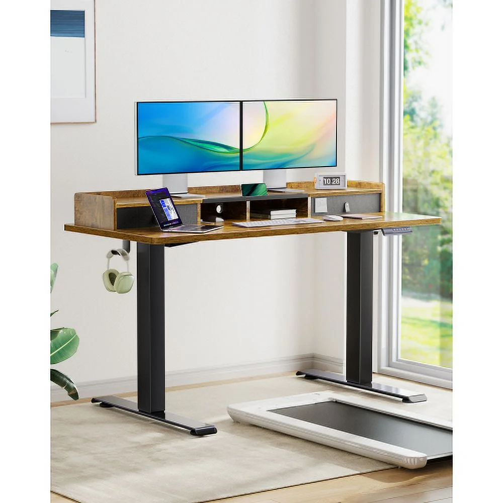 Adjustable Height Stand up Desk, 55 x 24 Inches Electric Standing Desk, Sit Stand Desk with Desktop Storage and Memory Preset