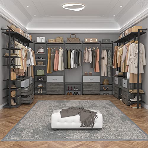 Aheaplus Clothing Rack Heavy Duty Closet Organizer for Hanging Clothes, Large Wall Mounted Garment Rack Clothes Rack with 6-Drawers for Wardrobe