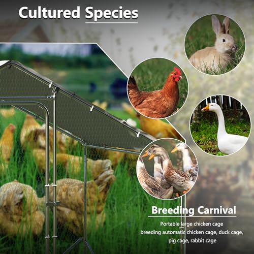 BOSSIN Metal Chicken Coop with Waterproof Cover, Poultry Cage Spire Shaped Coop, Walk-in and Heavy Duty Design