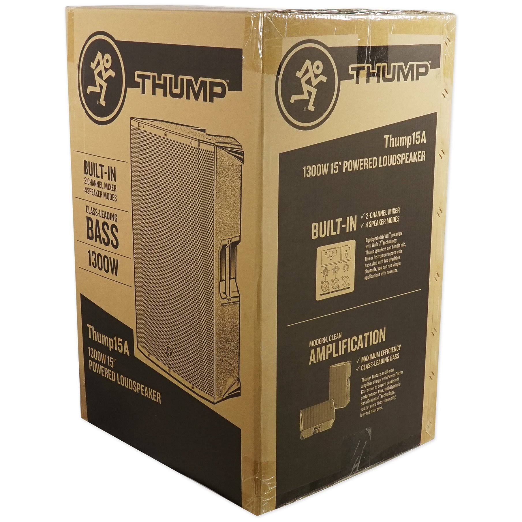 (2) Mackie Thump15A THUMP-15A 15x22 1300W Powered DJ PA Speakers+Stands+Cables+Bag