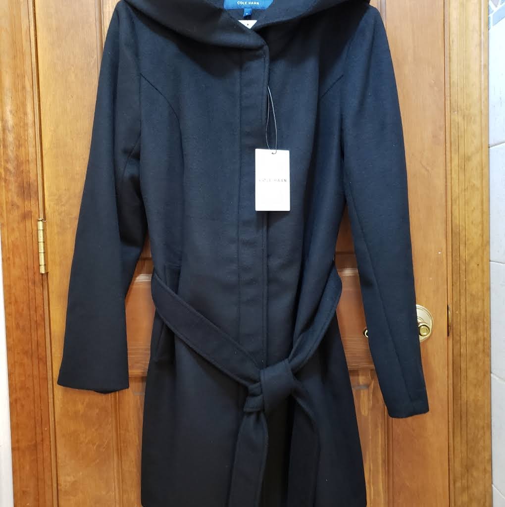 Cole Haan Wool Blend Zip Font Hooded Coat Black 10 at Hautelook