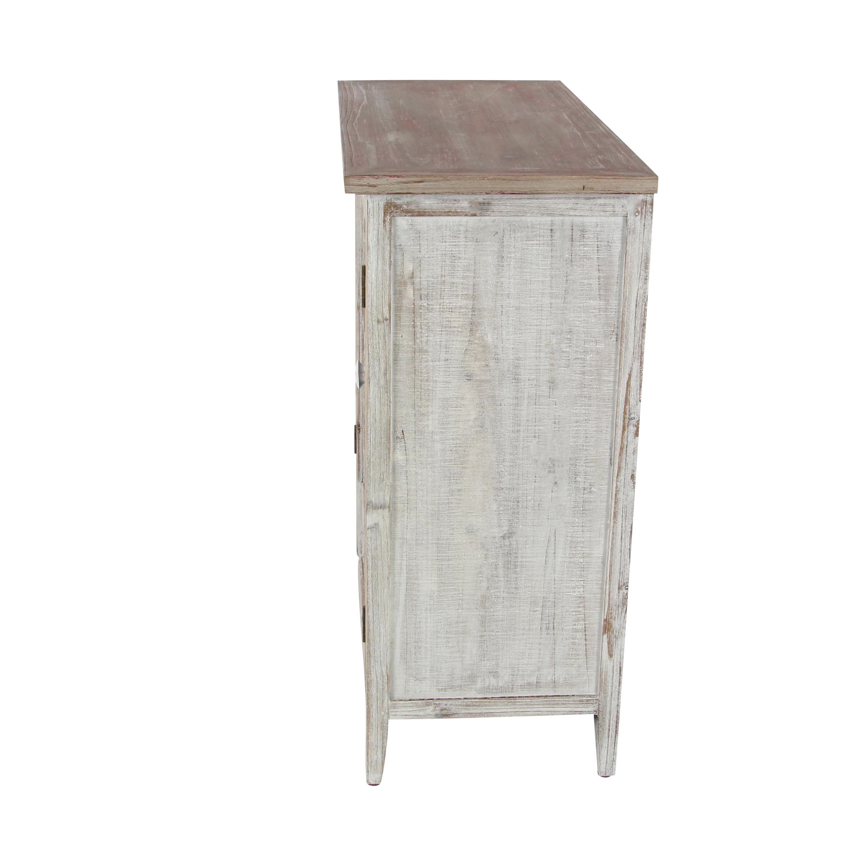 DecMode 28" x 31" Light Brown Wood 1 Shelf and 2 Door Geometric Cabinet with Carved Relief Overlay, 1-Piece