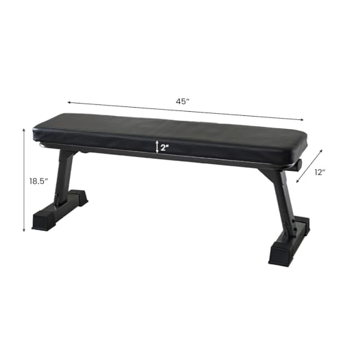 Finer Form Gym Quality Foldable Flat Bench for Multi-Purpose Weight Training and Ab Exercises - Free PDF Workout Chart Included