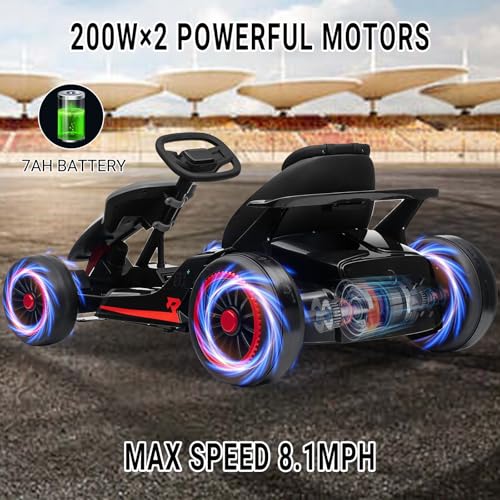 Kids Go Kart, Ride On Drift Kart with Dual 200W Motors, 24V Battery Powered Electric Drift Car, Outdoor 2-Speed Ride On Racing Toy for Boys Girls 6+