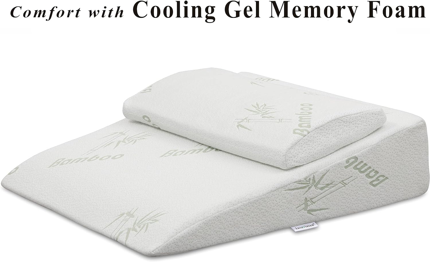 InteVision Extra Large Foam Bed Wedge Pillow (33" x 30.5" x 7.5") & Headrest Pillow in ONE Package - 2" Memory Foam Top