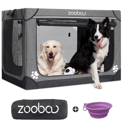 42" Portable Soft Dog Crate for Large Dogs - Collapsible Travel Kennel with Carry Bag, Foldable Cage with Durable Textilene Mesh Door, Plush Bed