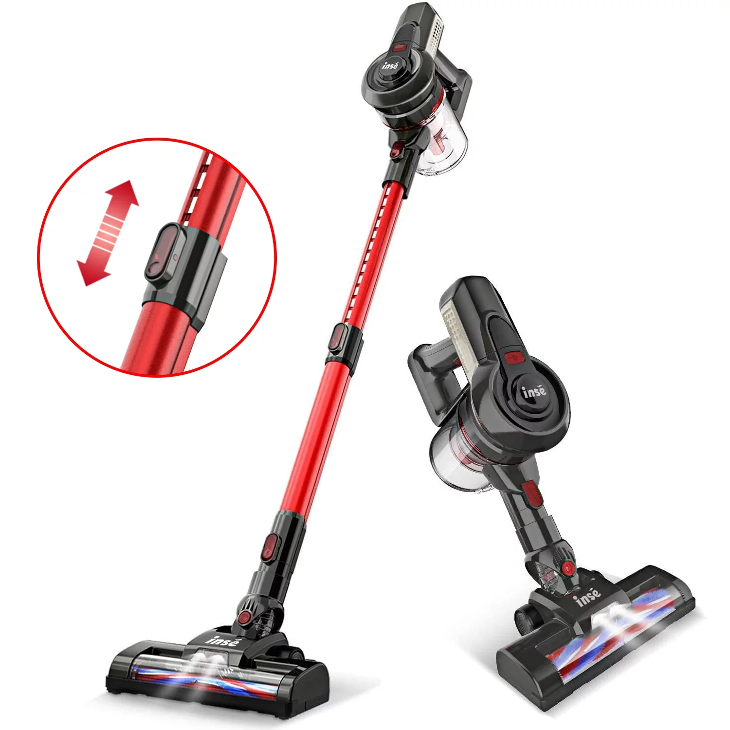 INSE N6 Vacuum Cleaner 160W Rechargeable Cordless Stick Vacuum, up to 45 minutes for Home Hard Floor Carpet Pet Hair, Red