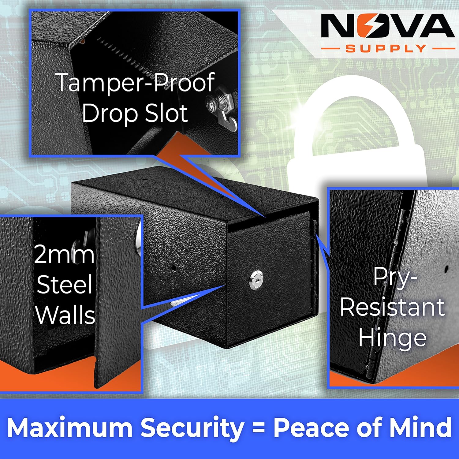 Mountable Cash Drop Box with Tamper-Proof Slot. Great as a Key Depository Or Deposit Safe for Hotels