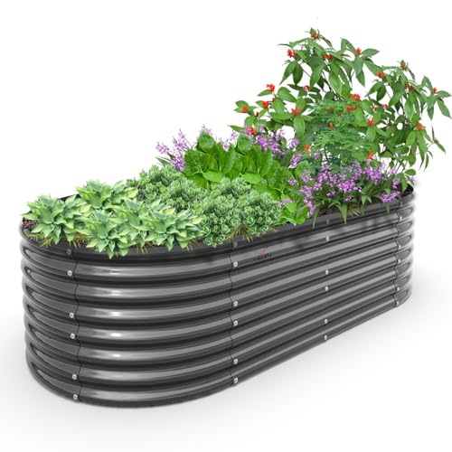 A ANLEOLIFE 8X4X1.5 ft Galvanized Raised Garden Beds Outdoor, Oval Large Metal Planter Box for Planting Vegetables Flowers Herb