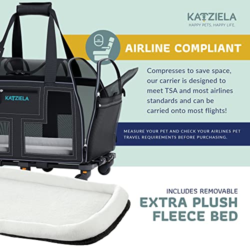 Airline Compliant Pet Carrier - Rolling Portable Travel Carry Crate for Small Dog, Puppy or Cat