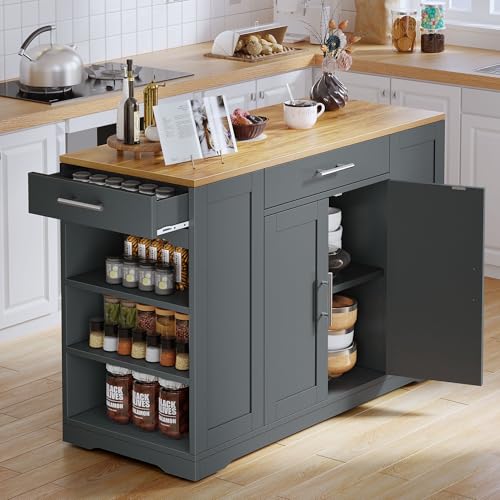 YITAHOME 53 inch Large Rolling Kitchen Island with Trash Can Storage Cabinet