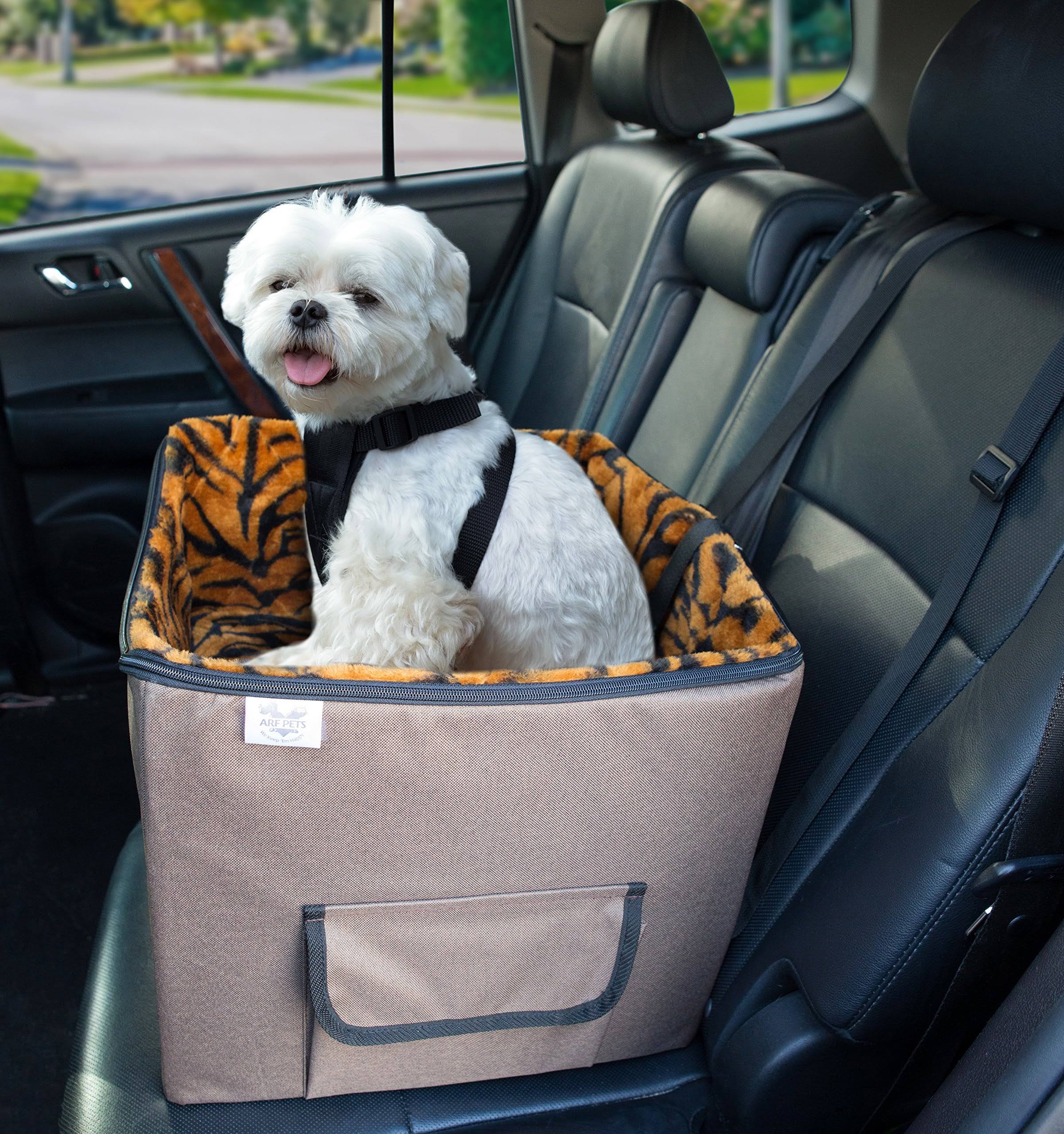 ARF Pets Pet Car Seat, Dog Booster Safety Seat with Adjustable Straps, Solid Foam Base, Includes Attached Tether Strap, Plush