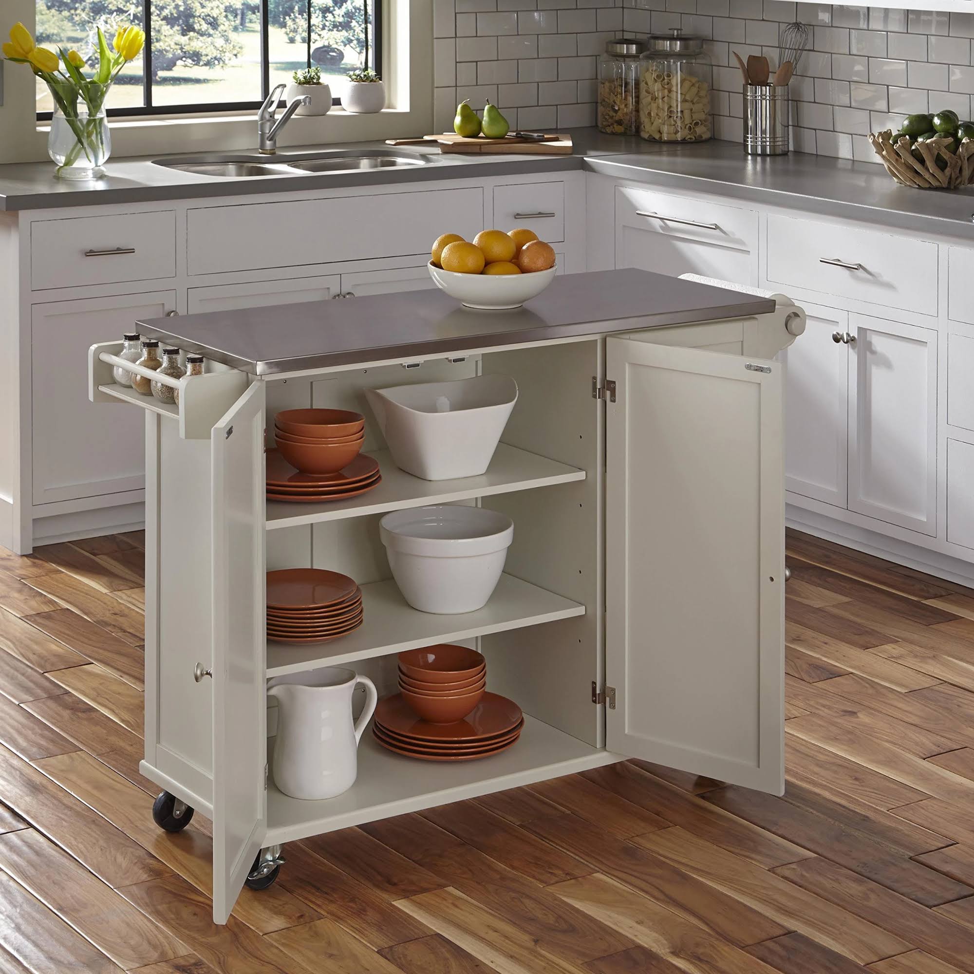 Home Styles Liberty Kitchen Cart with Stainless Steel Top White