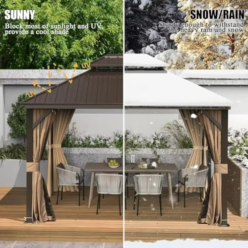 Domi 10’ x 10’ Hardtop Gazebo Metal Frame Canopy with Netting & Curtains