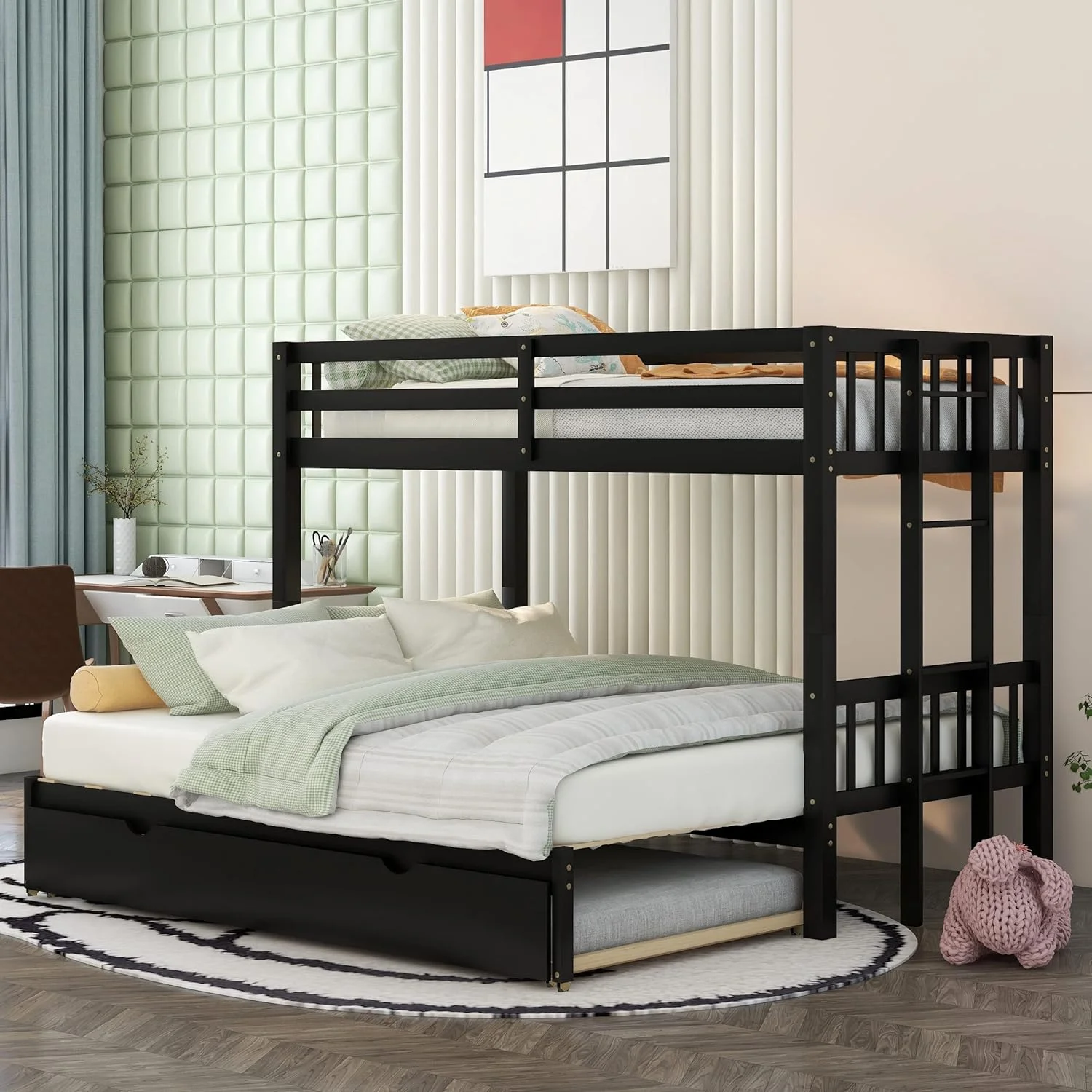 Over King With Trundle [Bunk Bed]S Over Pull-Out Bunk Beds. Solid Wood. No Box Spring Needed (Espresso)
