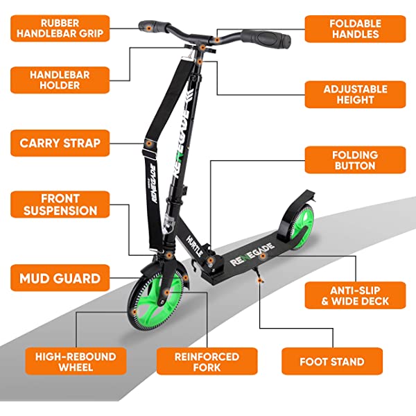 Hurtle Scooter &ndash; Scooter for Teenager &ndash; Kick Scooter &ndash; 2 Wheel Scooter with Adjustable T-Bar Handlebar &ndash