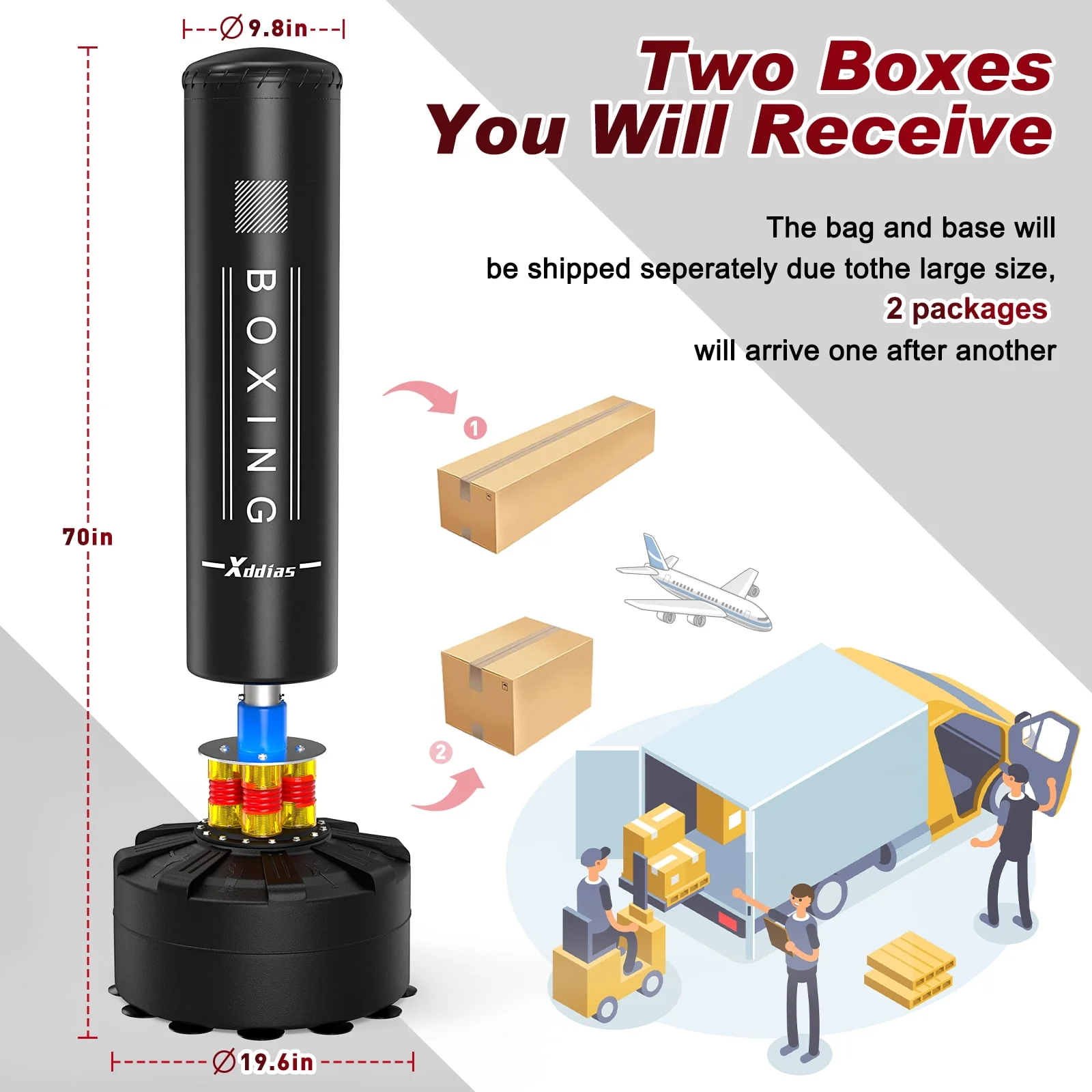 XDDIAS Punching Bag with Stand, Punching Bag for Adults, Boxing Bag with Stand 70''-205lbs Freestanding Punching Bag for Adult Youth Kids