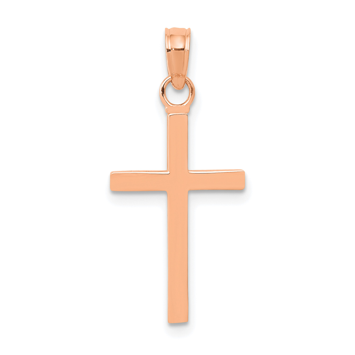 14K Rose Gold Polished Cross Pendant (23.7 mm) With 14K Yellow Gold Light Weight Rope Chain 16"