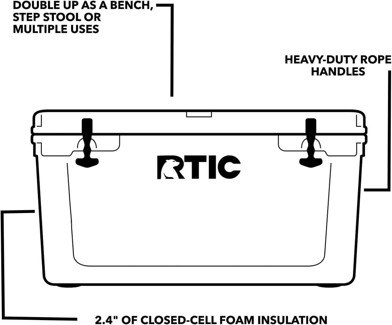 RTIC 45、65、85、110 QT Ultra-Tough Cooler Hard Insulated Portable Ice Chest Box for Beach, Drink, Beverage, Camping, Picnic, Fishing, Boat, Barbecue