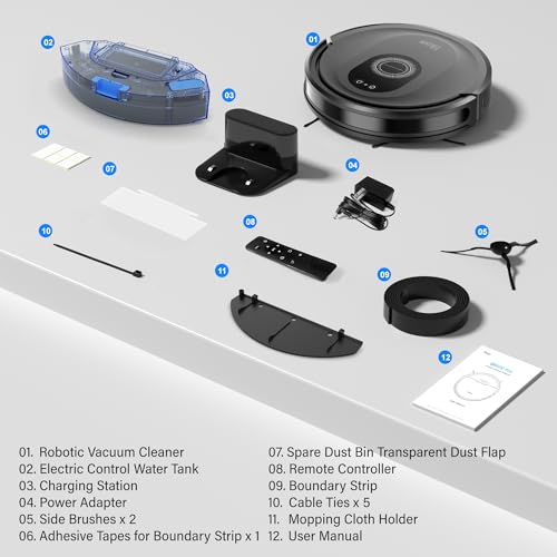 Tikom Robot Vacuum and Mop Combo, 5000Pa Robotic Vacuum Cleaner, 150 Min Max, App & Remote Control, Ideal for Hard Floor, Carpet, Pet Hair