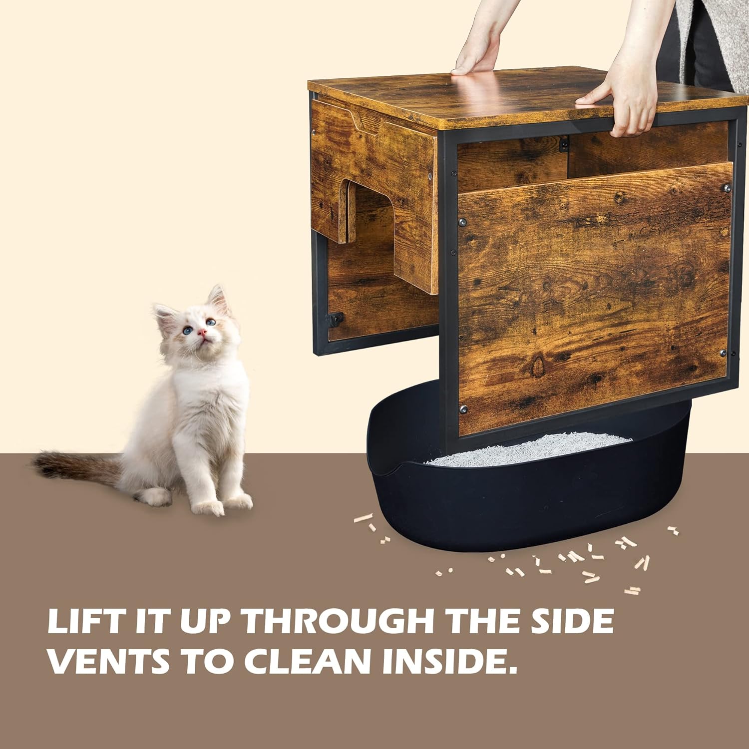 TADASA Cat Litter Box Enclosure with Magnetic Door, Hidden Kitty Litter Box Furniture with No Bottom, Indoor Cat House