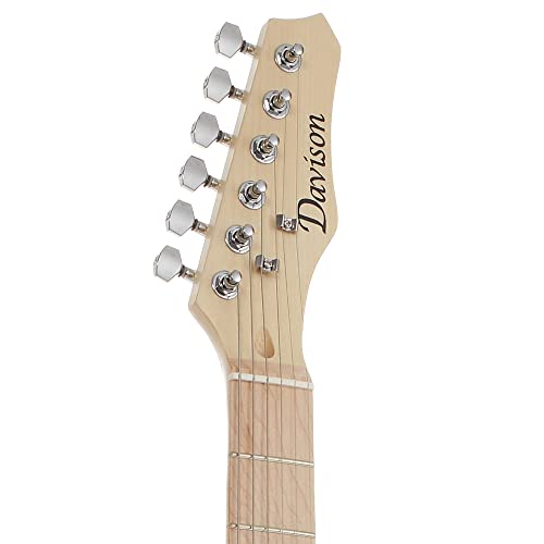 Davison Guitars Full Size Electric Guitar with 10-Watt Amp, Black - Right Handed Beginner Kit with Gig Bag and Accessories