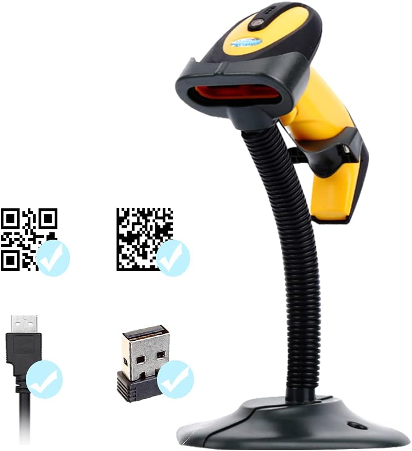 EVAWGIB Warehouse Barcode Scanner 328Feet Transmission Distance USB Cable 1D/2D Automatic QR Code Scanner Handheld Barcode Reader Wried&Wireless