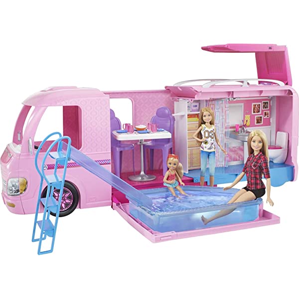 Barbie Camper Pops Out into Play Set with Pool! [Amazon Exclusive] Standard Packaging