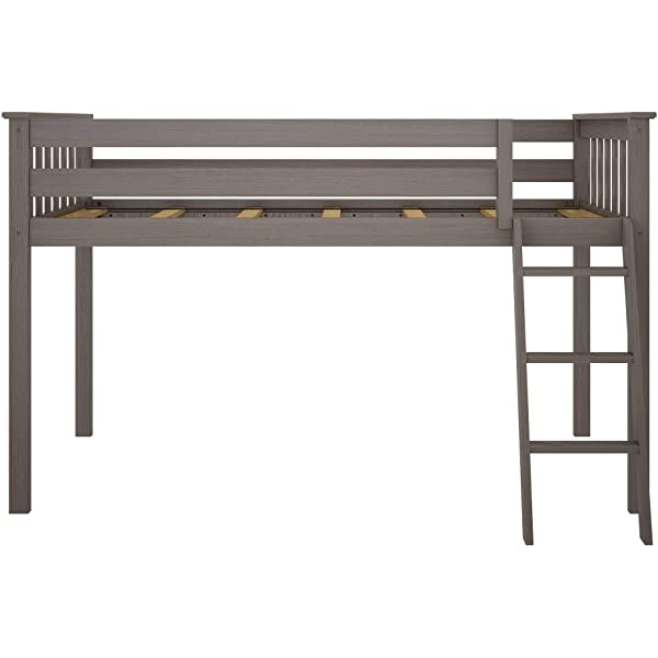 Max & Lily Twin Low Loft Bed with Staircase, White White Low Loft + Staircase Bed