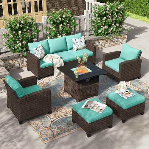 HERA'S HOUSE Patio Furniture Set with 56" Fire Pit Table, Outdoor Patio Conversation Sets