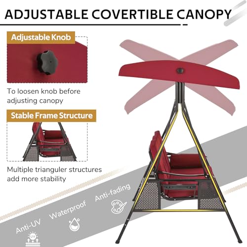 U-MAX Porch Swing Chair with Adjustable Backrest&Canopy