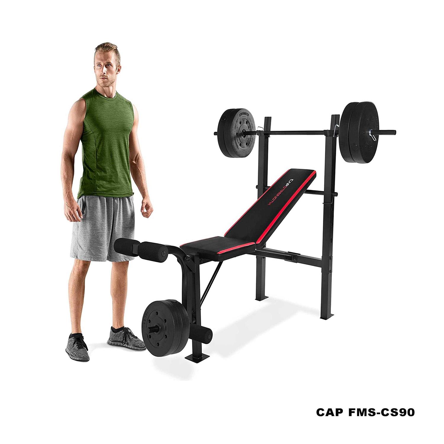 CAP Strength Adjustable Standard Combo Weight Bench with Rack and Leg Extension and 90 lb. Vinyl Weight Set - Sports Supplies Online Store