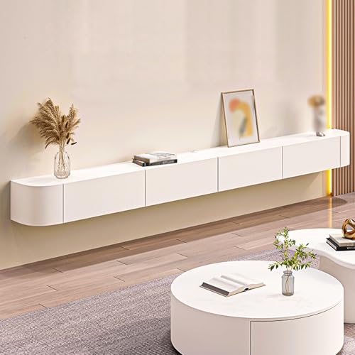 Modern Wall Mounted Entertainment Center, Floating TV Cabinet with Door for Living Room, Space-Saving TV Unit with Storage(White,140cm)