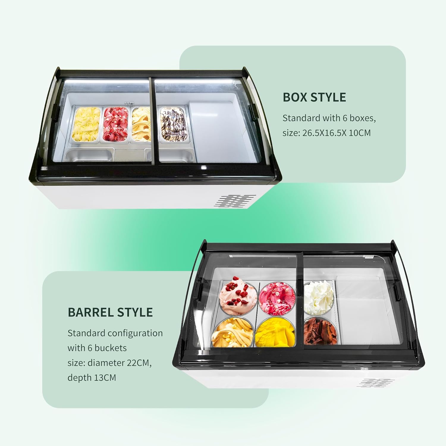 Wixkix Commercial Gelato Display Freezer, Countertop Hard Ice Cream Showcase with 6 Round Pan