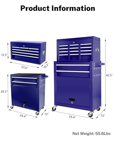 5-Drawer Rolling Tool Chest, Modular Tool Cabinet with Brake Casters & Removable Drawers, Workshop Toolbox Cart for Factory/Garage, Black