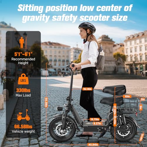 C14 Electric Scooter for Adults with Seat – High-Performance, Foldable E-Scooter with 900W Peak Power, 20MPH, 28-Mile Range, and Dual Disc Brakes