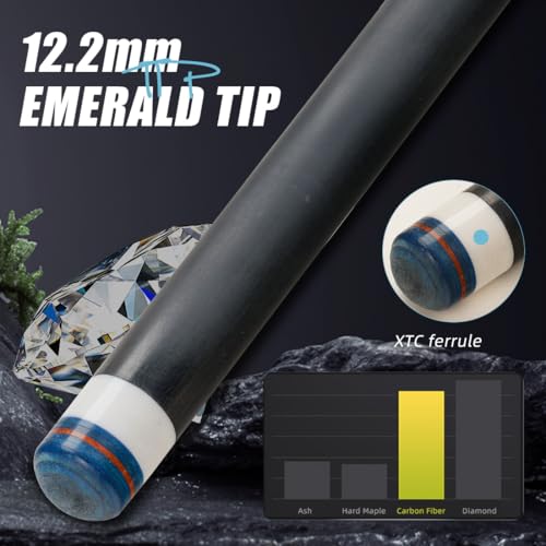 CRICAL Carbon Fiber Pool Cue Stick 58" Billiard Cue Sticks Professional Low Deflection Pool Sticks with 3/8 * 8 Pin Joint and 12.5mm Tip