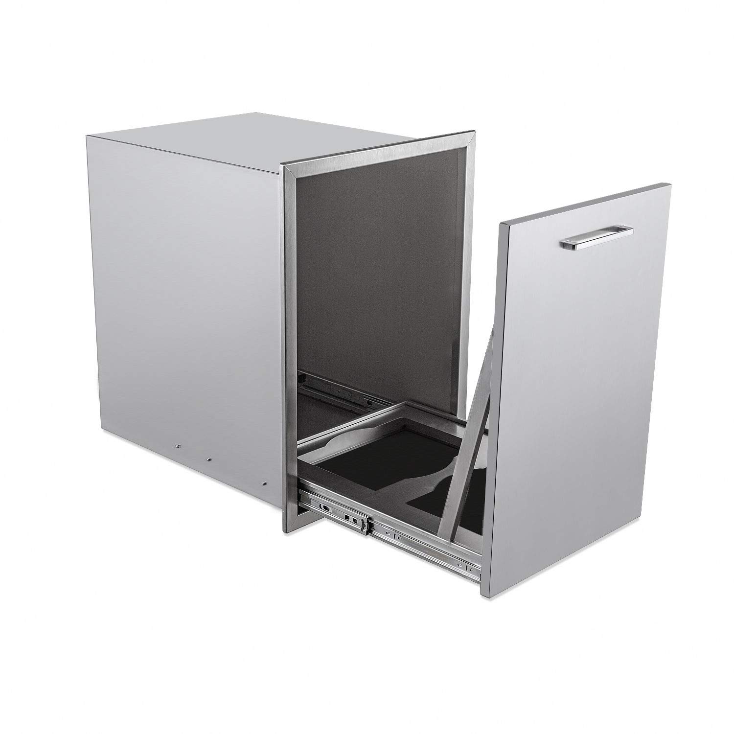 Pull-Out Double Trash Drawer Stainless Steel Outdoor Kitchen Trash Drawer Storage for Two 10 Gallon Commercial Wastebaskets