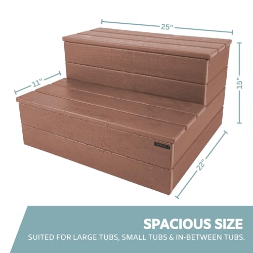 Hot Tub Steps - Wood-Looking Plastic, 100% Waterproof, Gray Non-Slip, Heavy Duty Outdoor Spa Stairs - Multi-Use for Porch, Fits Any Size