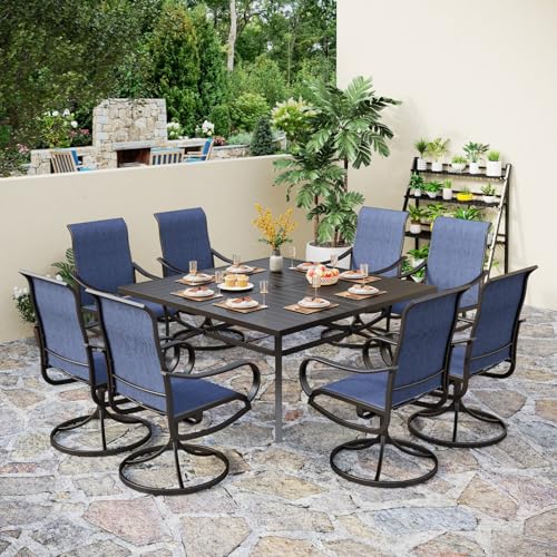 PHI VILLA 5 PCS Outdoor Patio Dining Set with Swivel Dining Chairs (Blue) and 37"x 37" Metal Steel Dining Table(1.57" Umbrella Hole)
