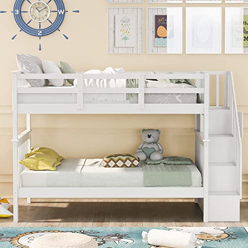 Ball & Cast Full Over Full Bunk Bed with Twin Size Trundle and Built in 4 Drawer,Wood Bunkbed w/Storage Ladder & Slat Support