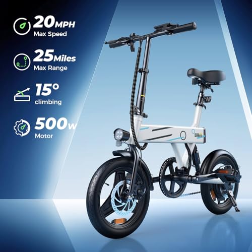 isinwheel U1 Electric Bike, 500W Motor, 20 mph, Folding Ebike, 14"/16"/20" Adults Electric Bicycles, 280.8Wh Battery, 25 Miles PAS Range, Black