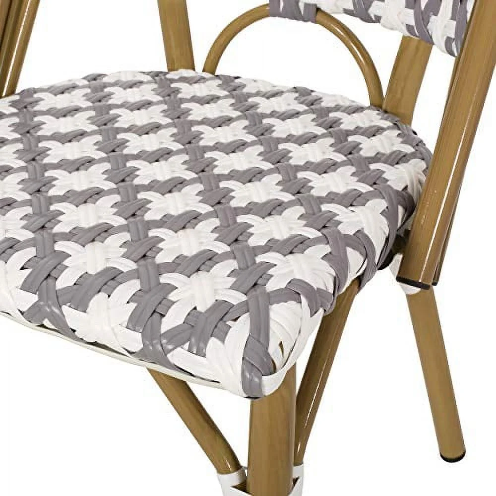 Christopher Knight Home 313259 Anastasia Outdoor French Bistro Chair (Set of 2), Gray + White + Bamboo Print Finish