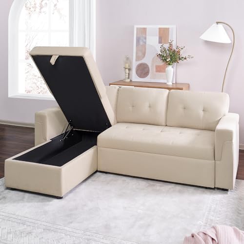 Naomi Home Reversible Sleeper Sectional Sofa Storage Chaise Velvet/Dark Gray