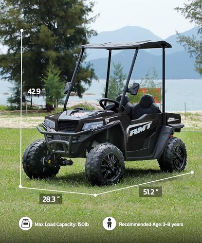 ELEMARA 24V Ride on Toy for Big Kid,Ride on Car 2 Seater w/Sun Shade,Dump Bed & Shovel,4.5MPH,4WD Electric Car for Kids,Battery Car w/Remote